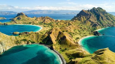 Green hills and turquoise bays of Padar Island in Komodo National Park