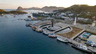 Tourist boats in Labuan Bajo harbor, Indonesia