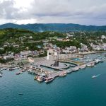 Aerial view of Labuan Bajo town and harbour in Flores, Indonesia