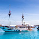 Traditional phinisi boats in the waters of Komodo