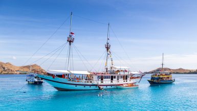 Traditional phinisi boats in the waters of Komodo